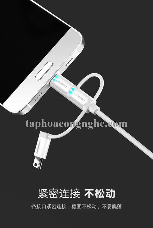 Ugreen 40766 0.5m màu Bạc Cáp dữ liệu USB 3trong1 micro + lightning + mini USB + truyền dữ liệu từ máy tính ra điện thoại US185 30040766